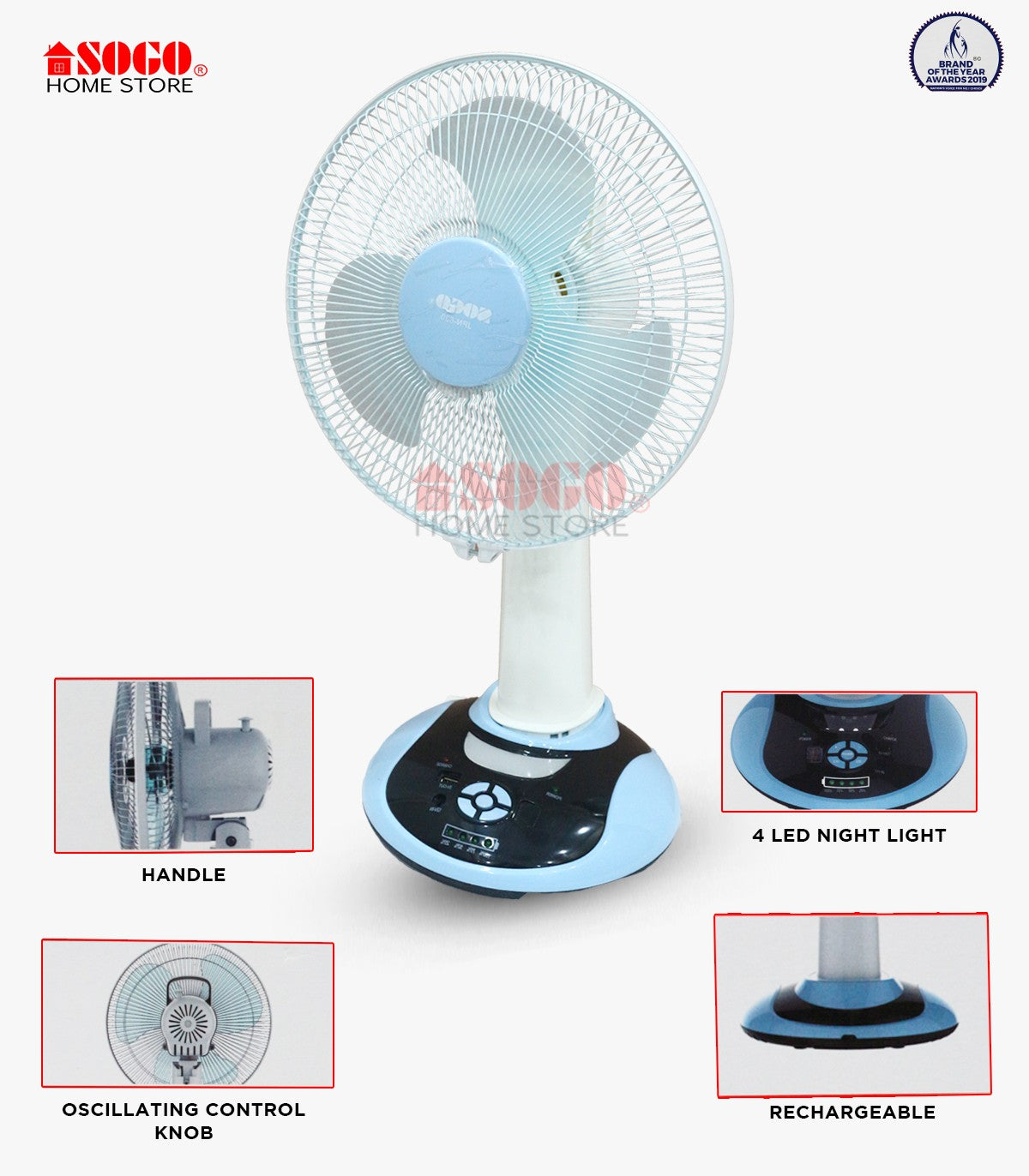 Sogo Rechargeable Table/Desk Fan (JPN-630)