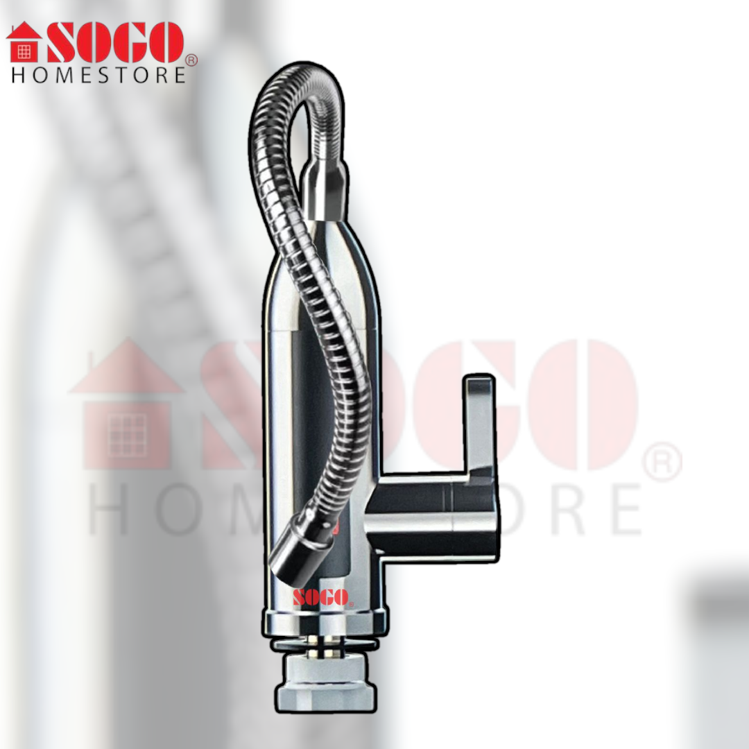 Chrome kitchen faucet with flexible hose on a white background, featuring the Sogo Homestore logo.