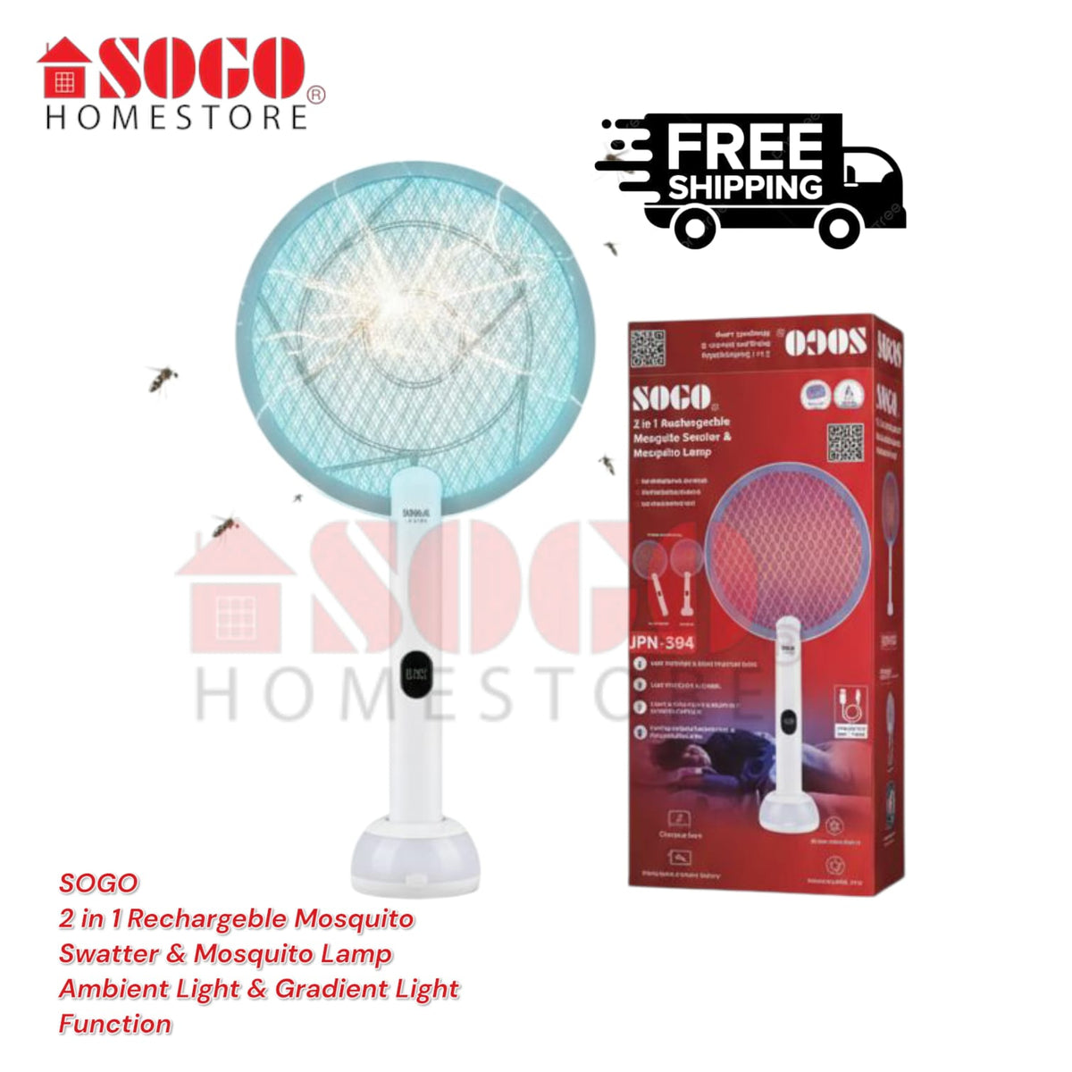 Sogo 2 In 1 Rechargeble Mosquito Swatter & Lamp (Jpn-394 )