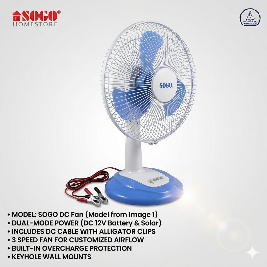 Sogo Solar 12V Dc Fan Not Rechargeble (JPN-617)