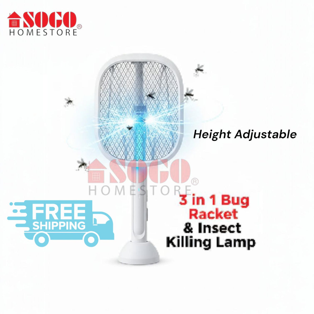Sogo 3 in 1 Rechargeble Mosquito Swatter Racket With Trapping Light (Jpn-395)