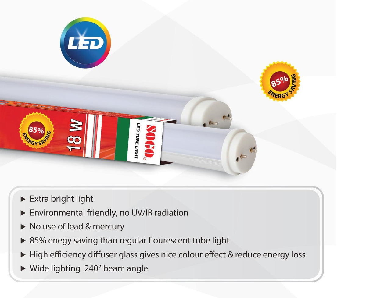 Sogo LED Tube Light (Glass+Film Coated)  T-8 18W 4 Feet