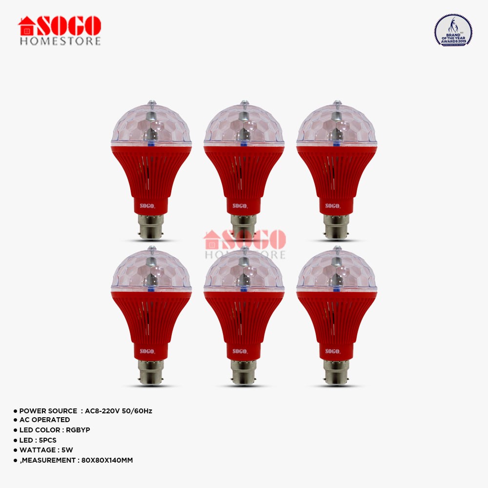 Pack Of 6 Sogo 5 Led PRISM Revolving Lamp (B22) Pin Type