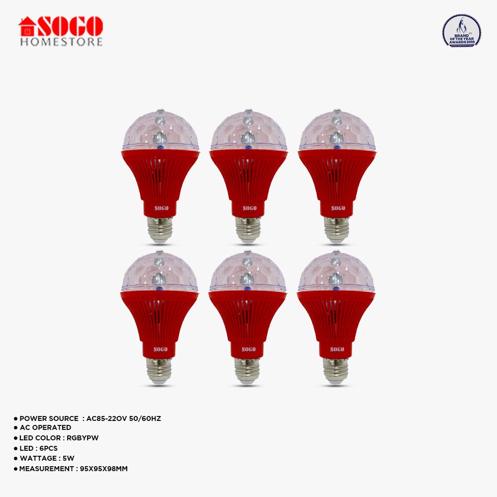 Pack Of 6 Sogo 5 Led PRISM Revolving Lamp (E27) Screw Type
