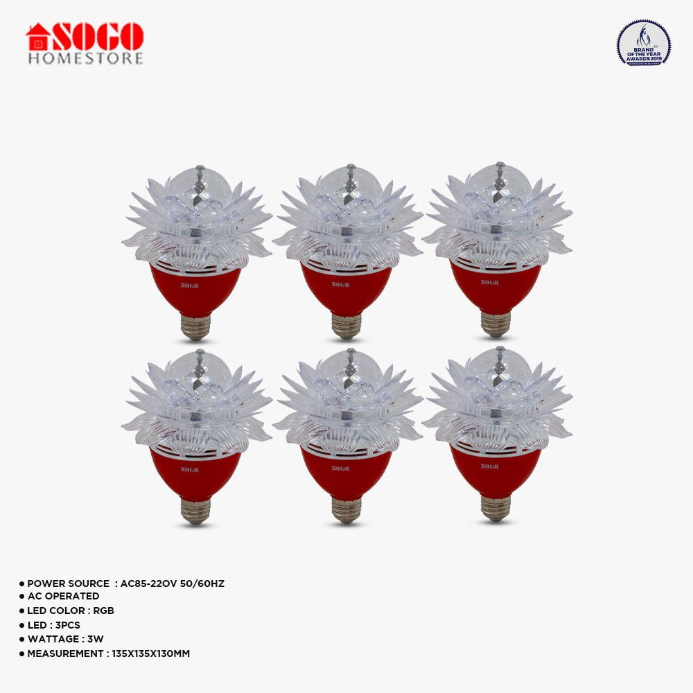 Pack Of 6 Sogo Revolving Flower Lamp 3 LED (E27) Screw Type