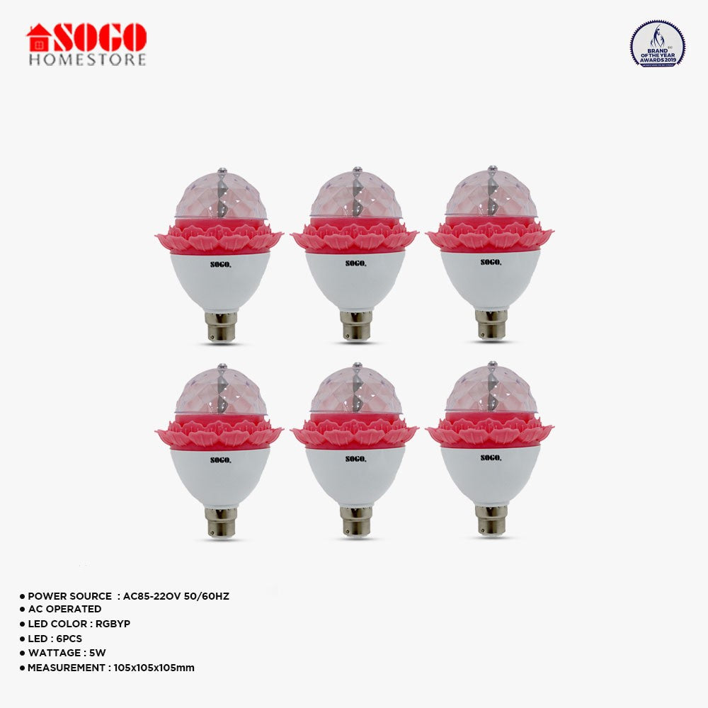 Pack Of 6 Sogo Revolving Gola Bulb 5 LED (B22) Pin Type