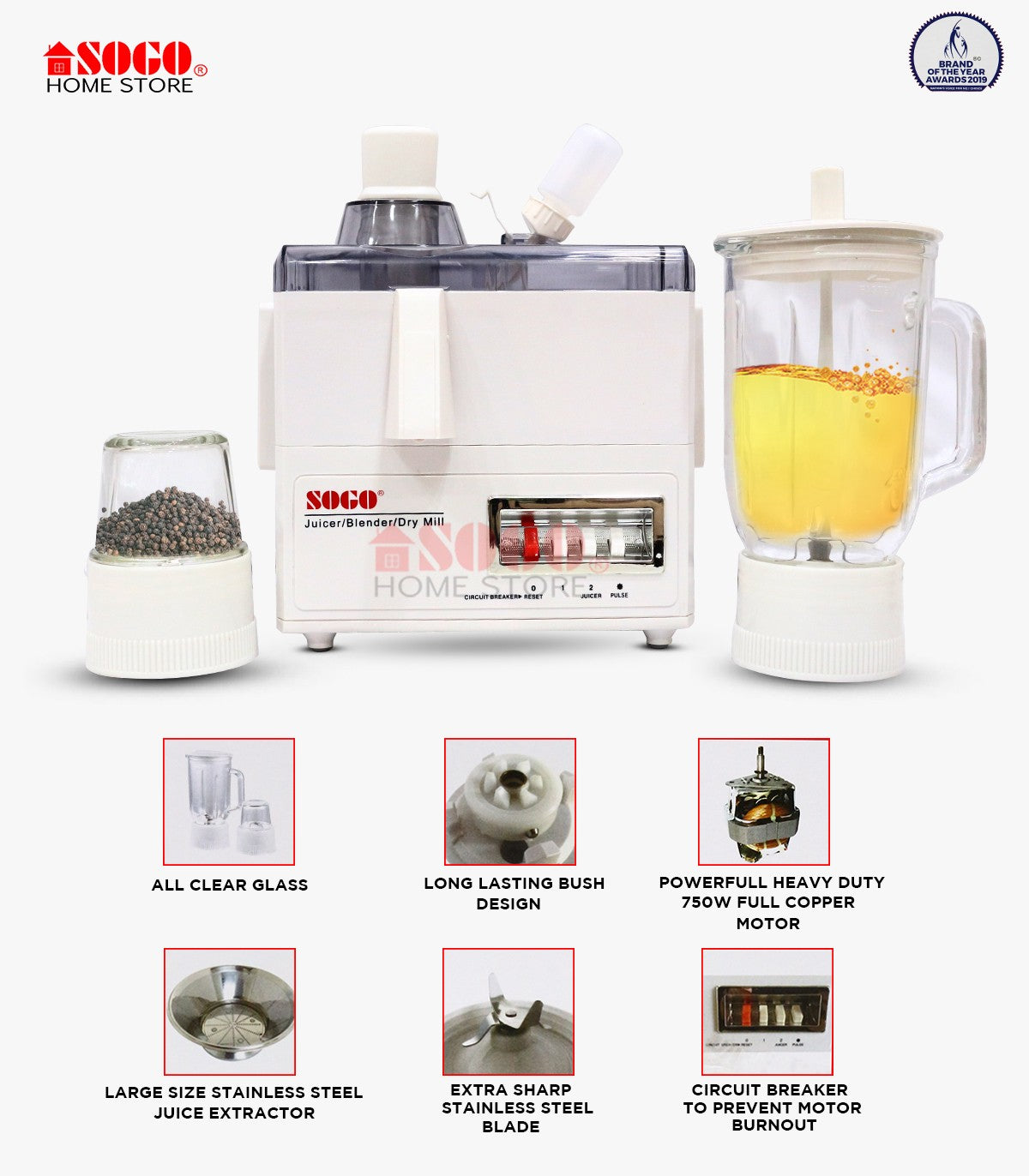 Sogo JPN-522 deluxe 3 in 1 juicer blender