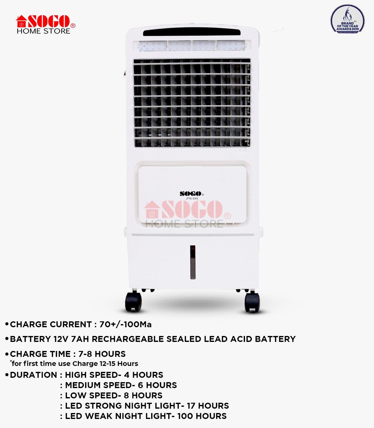 Sogo Rechargeable Air Cooler 8 Liter (JPN-699)