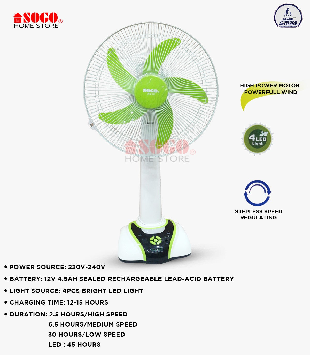 Sogo Rechargeable Table/Desk Fan (JPN-631)