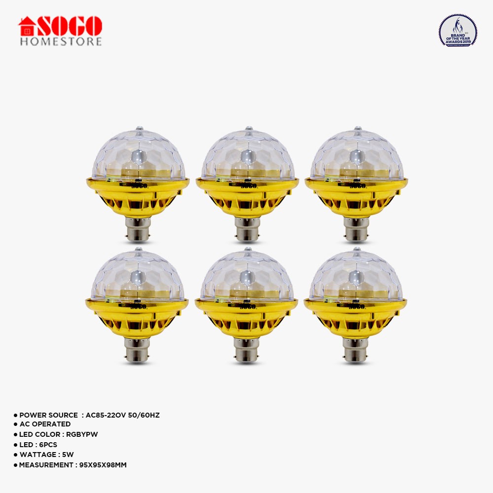 Pack Of 6 Sogo Revolving UFO Style 6 LED Bulb (B22) Pin Type