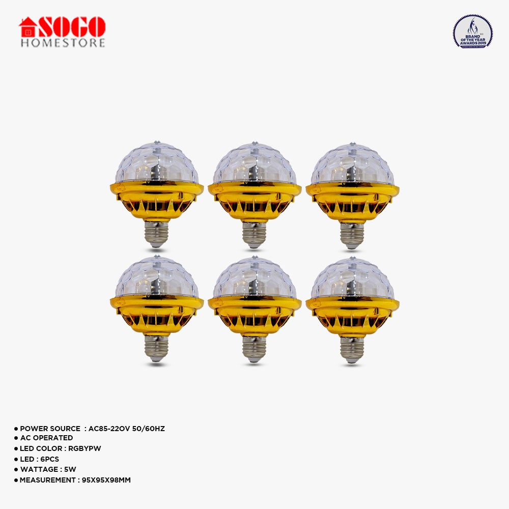 Pack Of 6 Sogo Revolving UFO Style 6 LED Bulb (E27) Screw Type