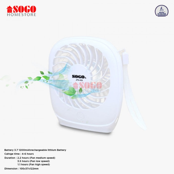 Sogo USB Rechargeable Mini Portable Table Fan (JPN-405)